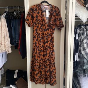 Tan Leopard Wrap Dress